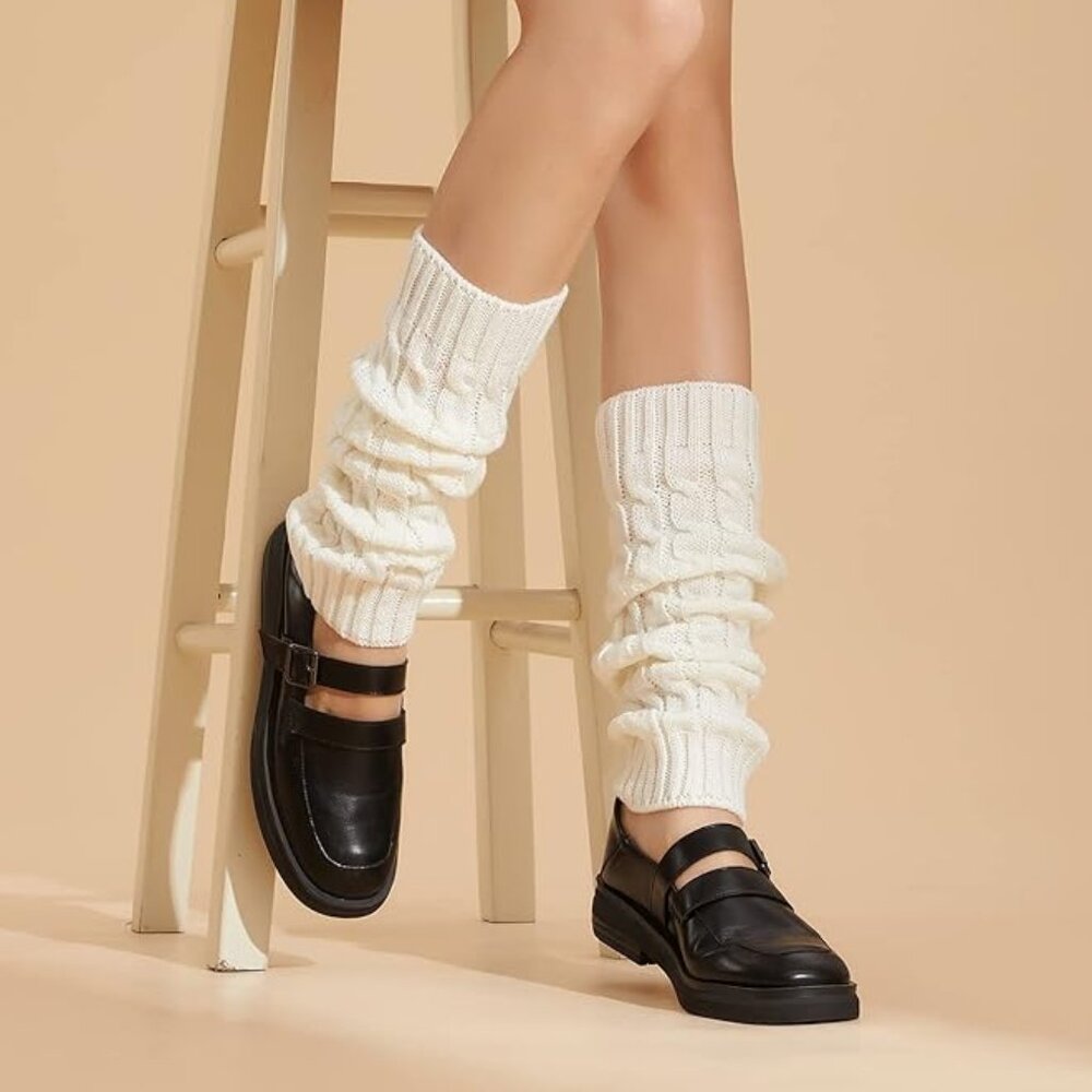 1 Pair Twisted Knit Pile Leg Warmers